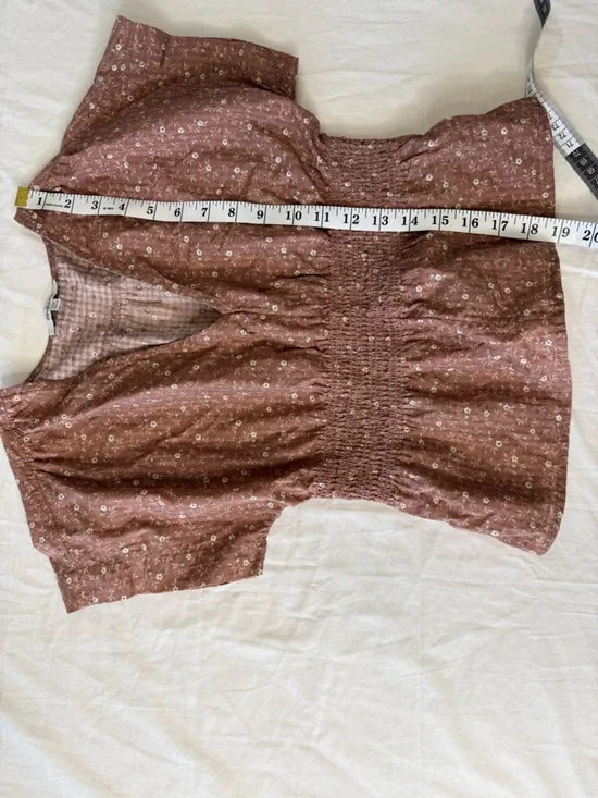 Madewell XXS Brown Floral Printed Smocked Peplum Blouse V-Neck  Top Boho - Picture 5 of 8